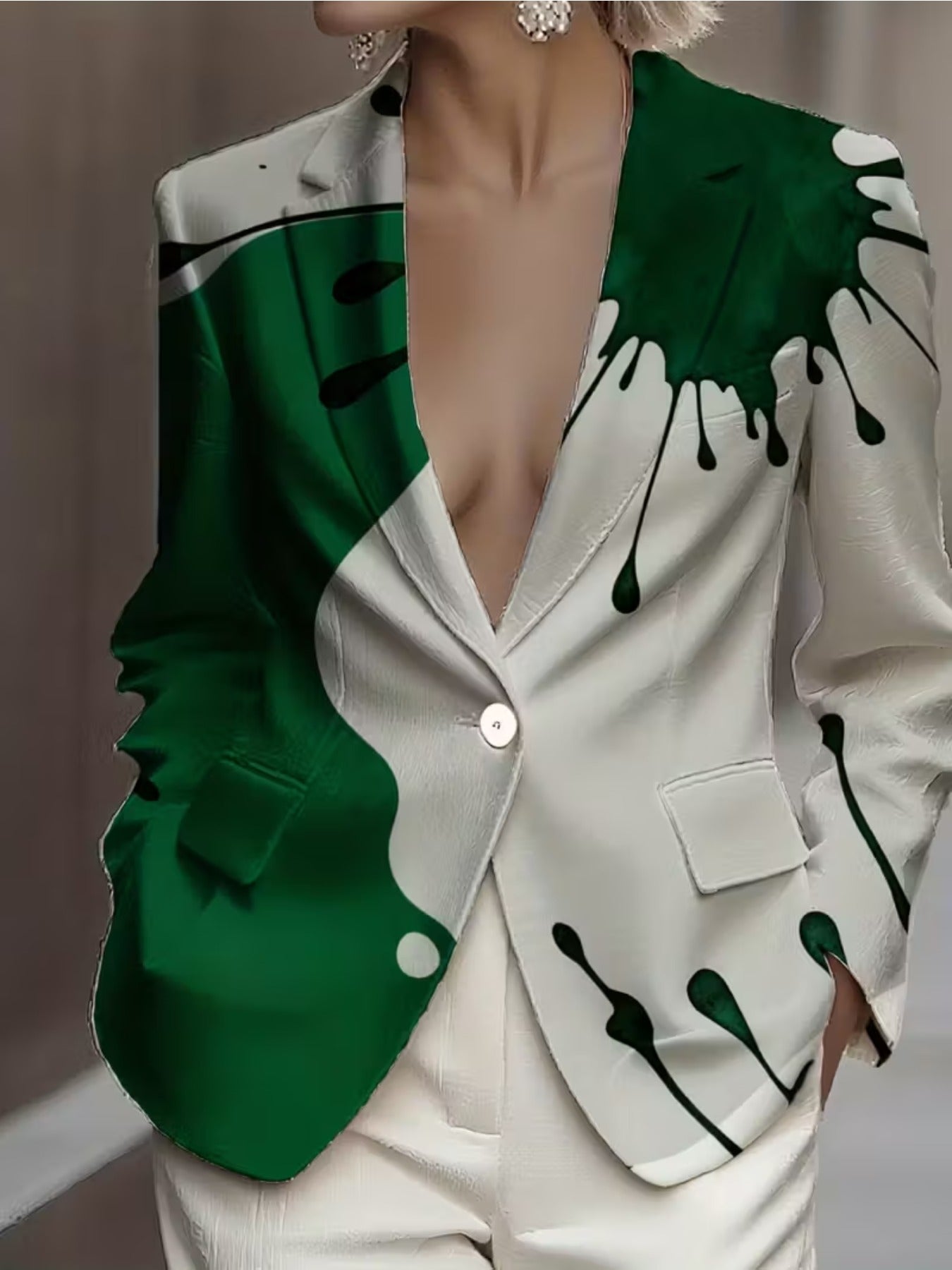 Slim Fit Retro Suit Jacket With All Over Drip Print