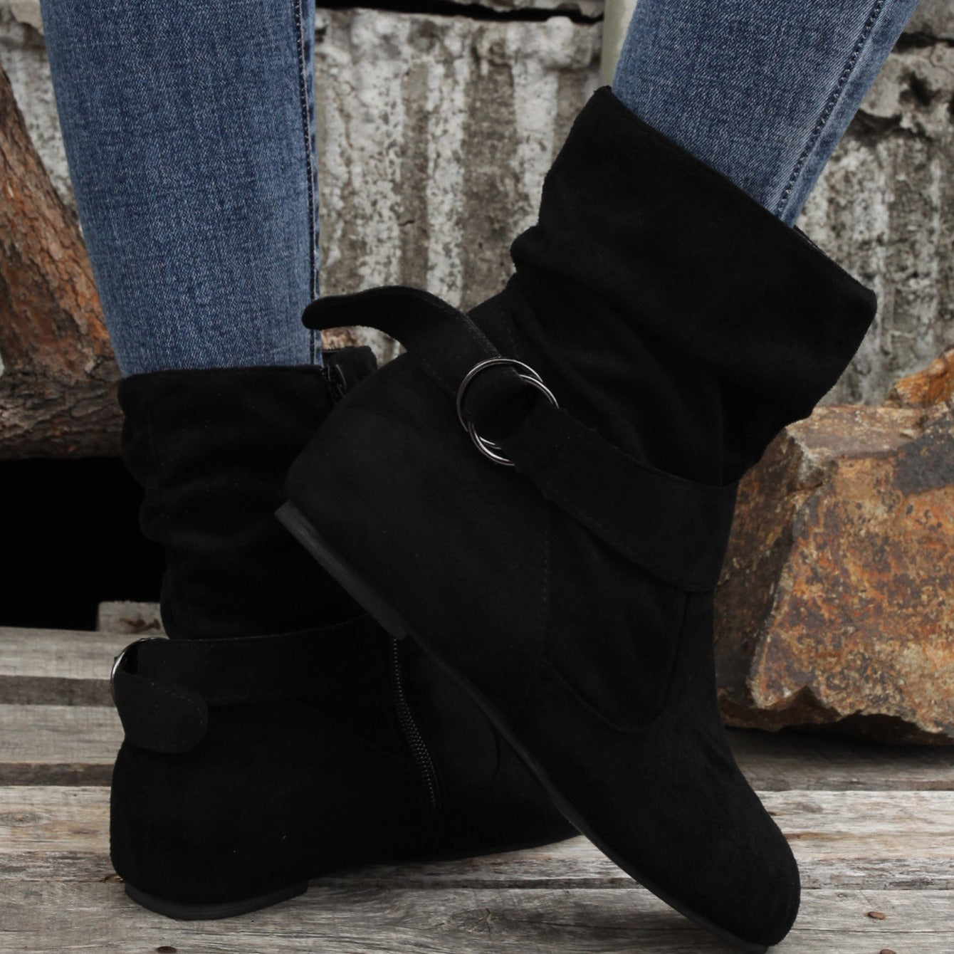 Cowgi Women's Ankle Boots Round Toe Low Block Heel