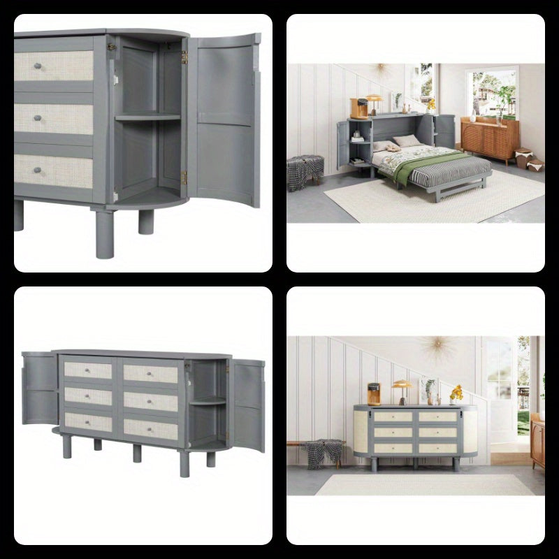 SENBOWE Murphy Bed With Hidden Storage And Side Cabinets