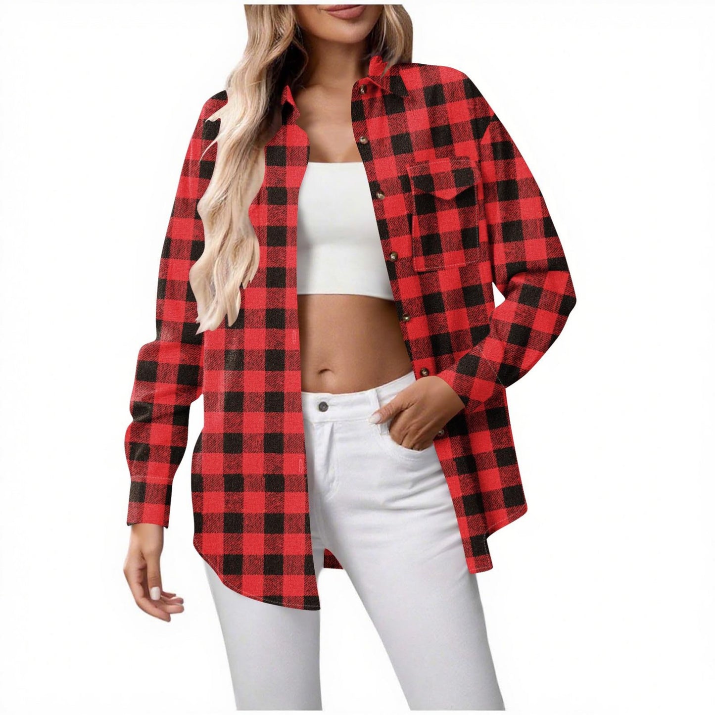 XECVKR Buffalo Plaid Flannel Shirt For Women Long Sleeve