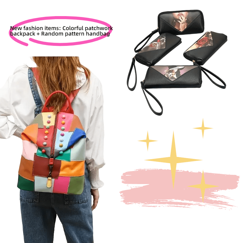 Patchwork Leather Backpack And Handbag With Pattern