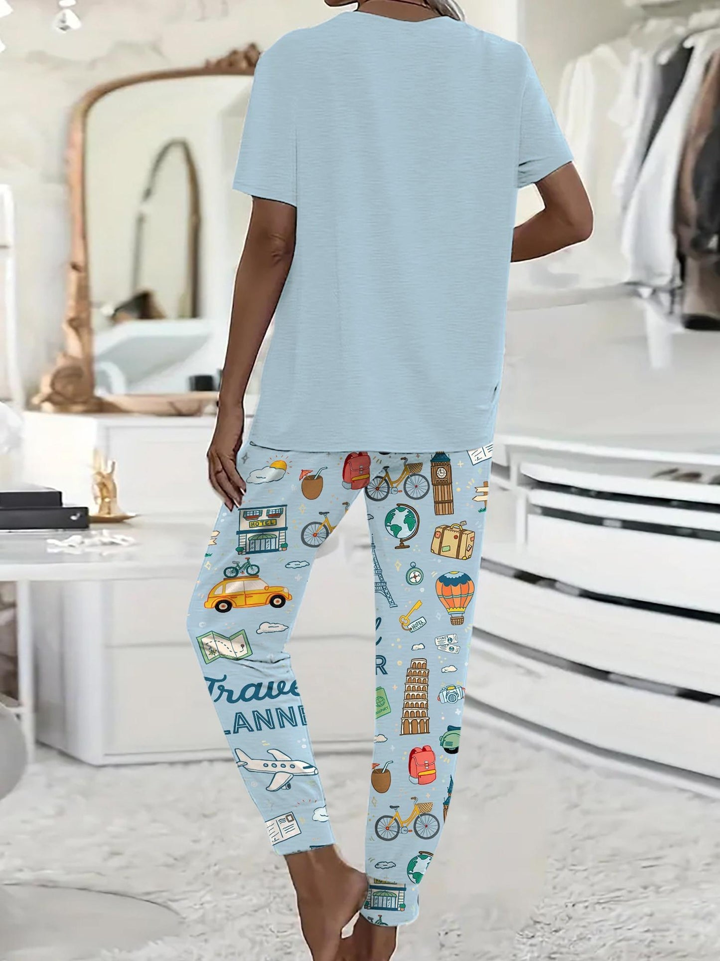 SHESHOW Travel Planner Pajama Set Women Casual Sleepwear