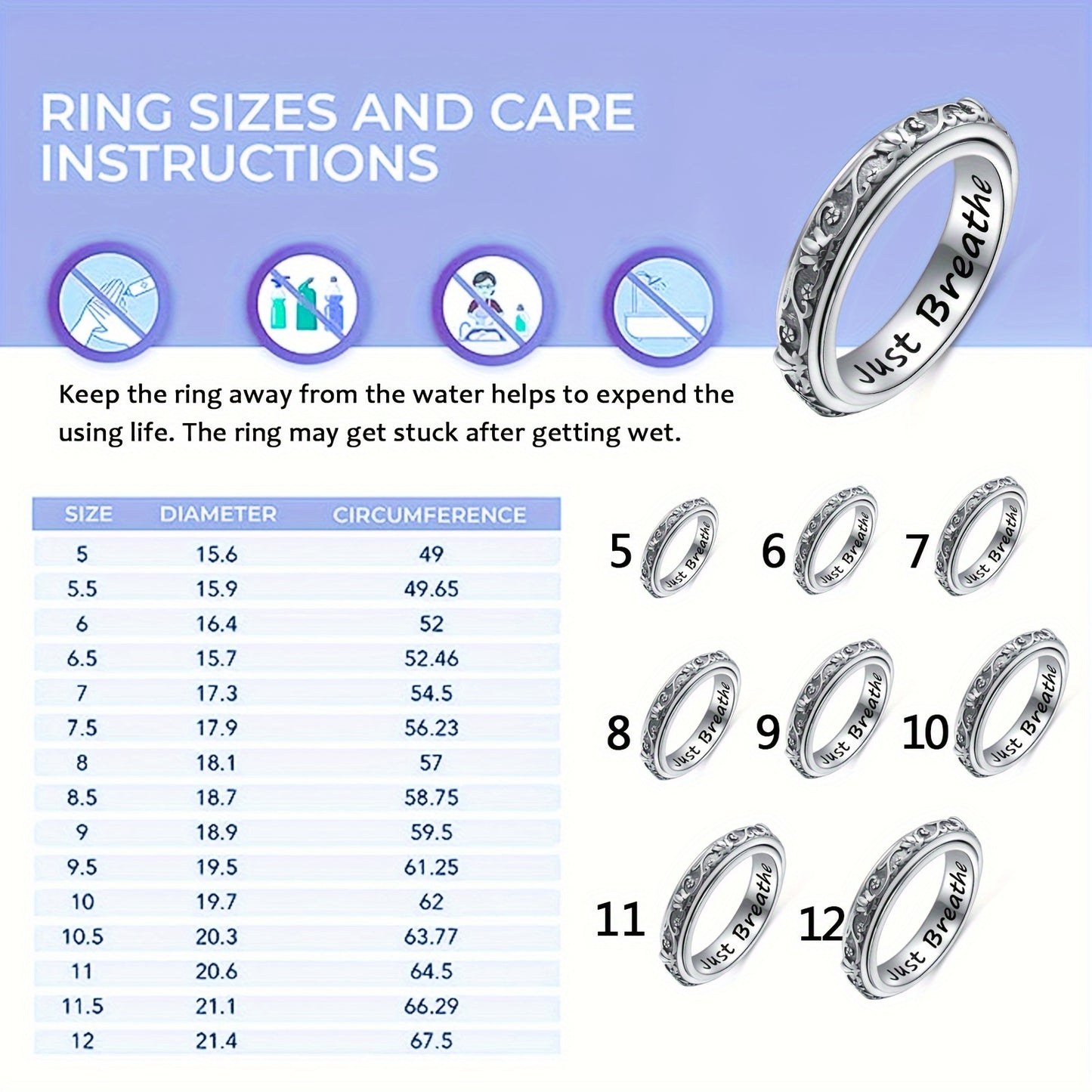 DAOCHONG S925 Silver Lotus Fidget Ring Just Breathe