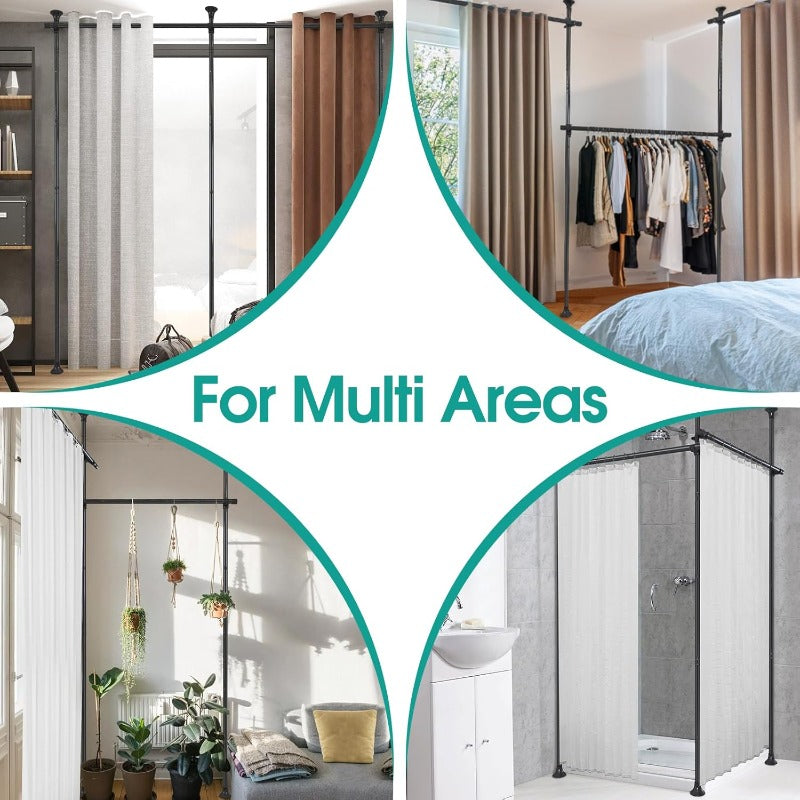 No Drilling Freestanding Room Divider With Tension Rod For Privacy Screen And Space Partition