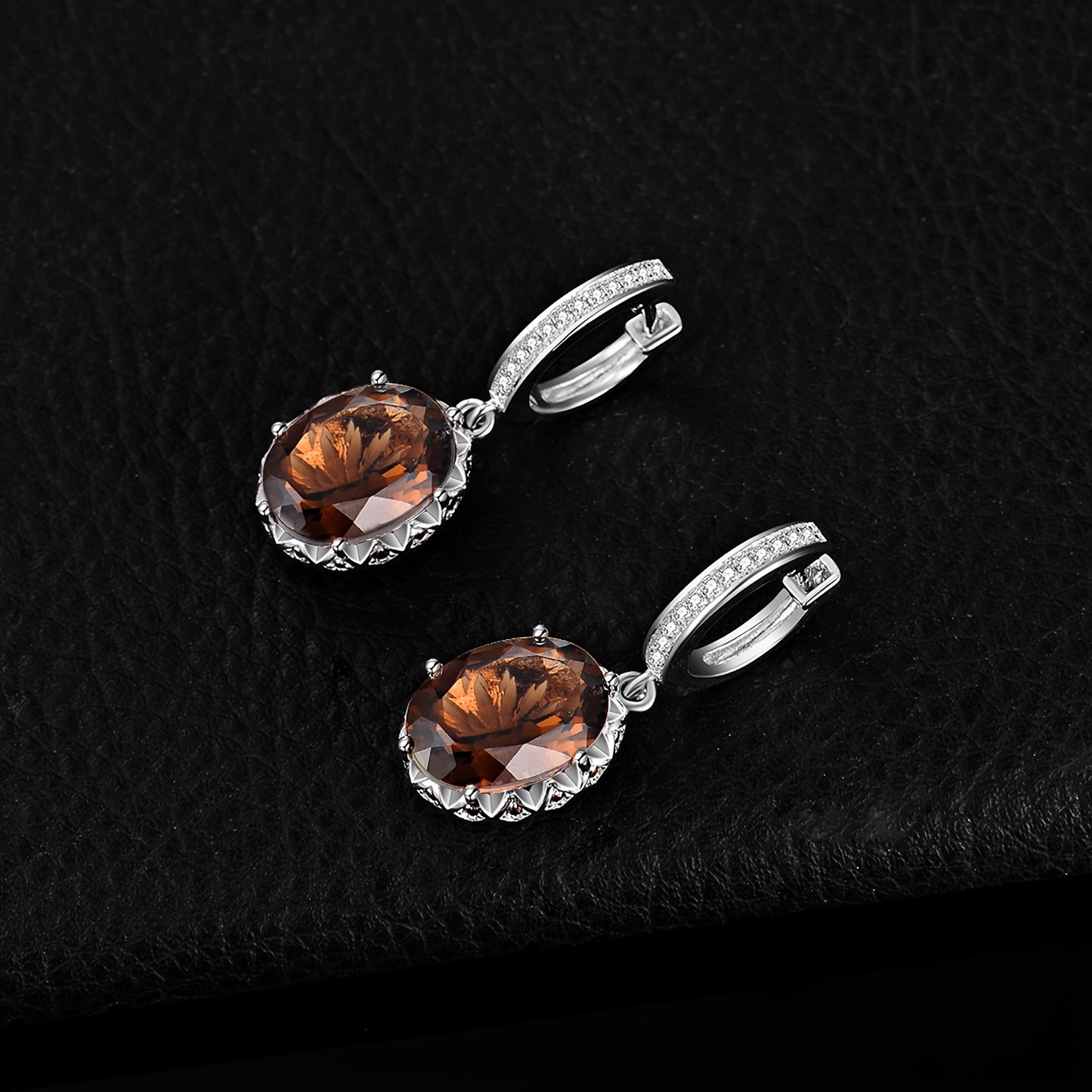 Elegant 925 Sterling Silver Oval Cut Quartz Drop Earrings