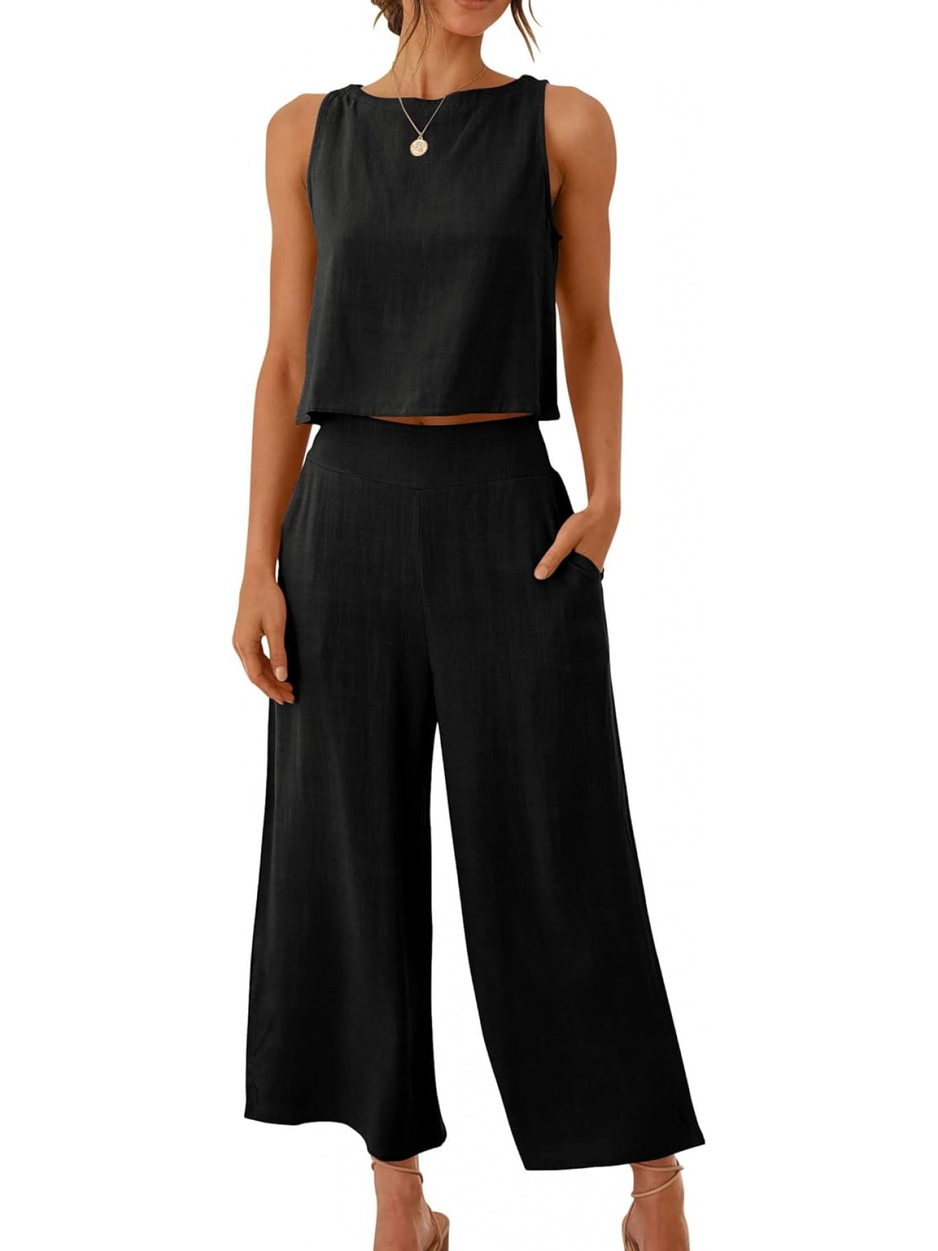 Women Linen Two Piece Jumpsuit Set Beachwear Breathable