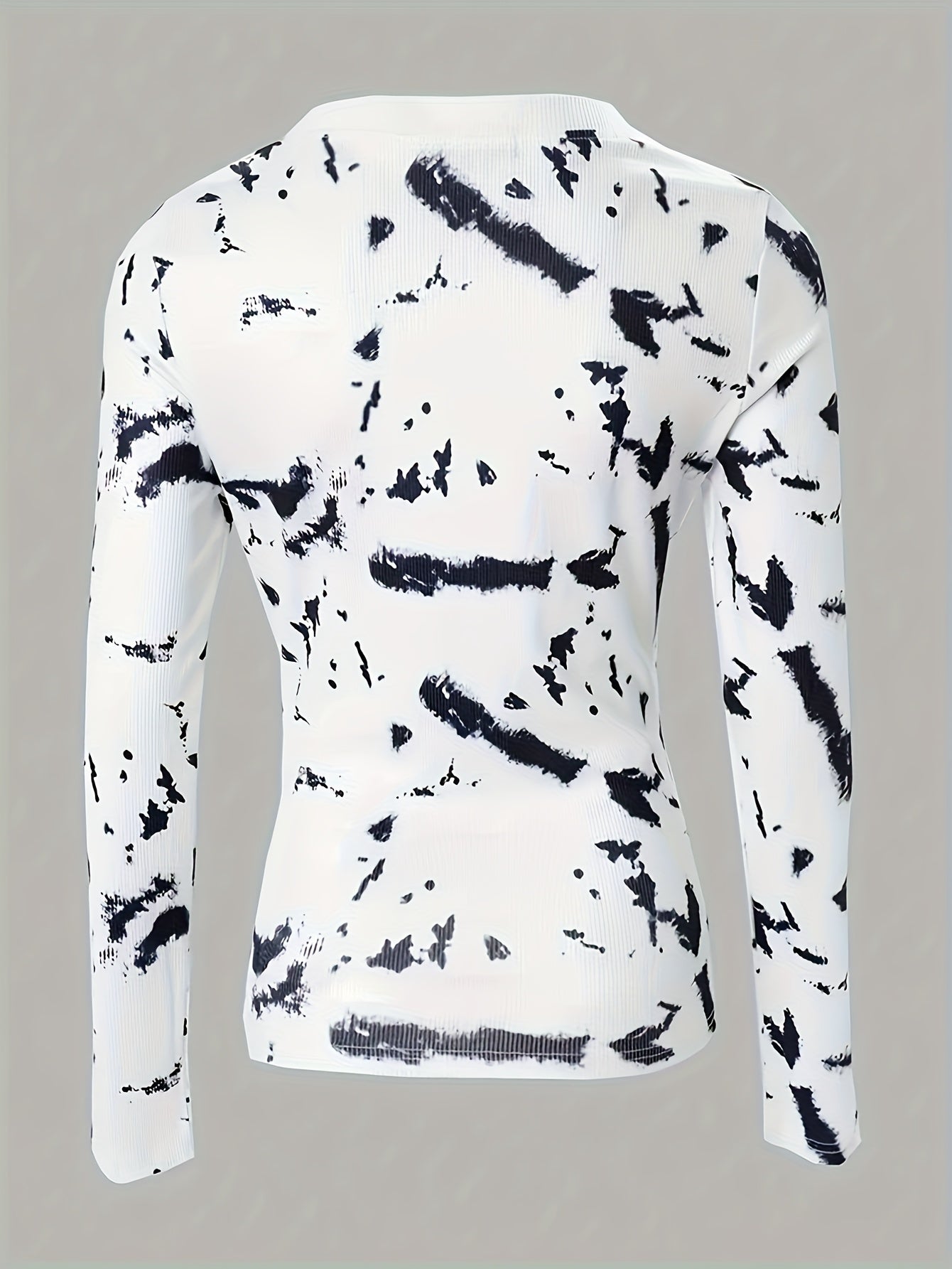 Casual Tie Dye Pullover Round Neck Ribbed Long Sleeve Shirt