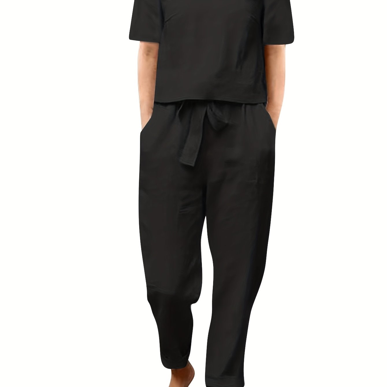 Cotton Womens 2 Piece Short Sleeve Wide Leg Pajama Set