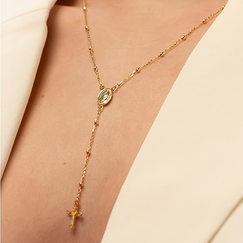 Artpage 925 Sterling Silver Rosary Cross Necklace Y Shape