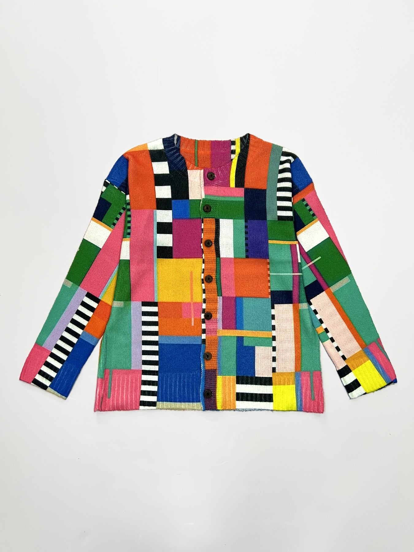 Women's 3D Geometric Print Cardigan With Notched Lapel