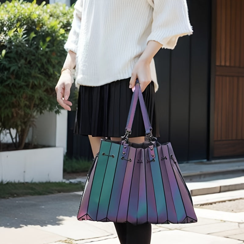 Holographic Tote Bag For Women Shopping Geometric Handbag