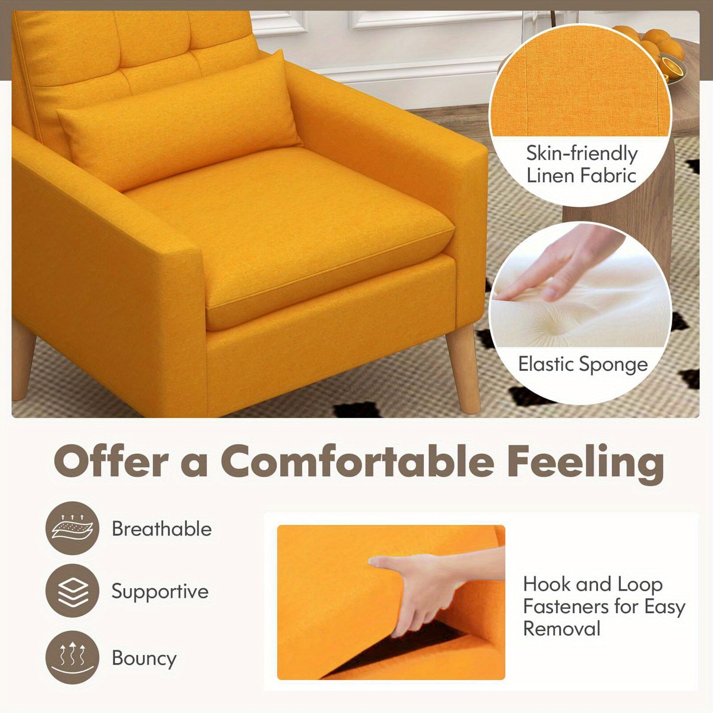 COSTWAY Modern Tufted Backrest Accent Chair Upholstered Premium LinenFabric Cushions