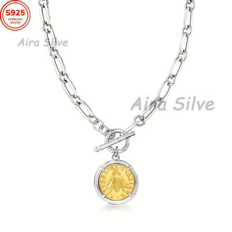 ARTPAGE 925 Silver Bumblebee Lira Coin Clasp Necklace