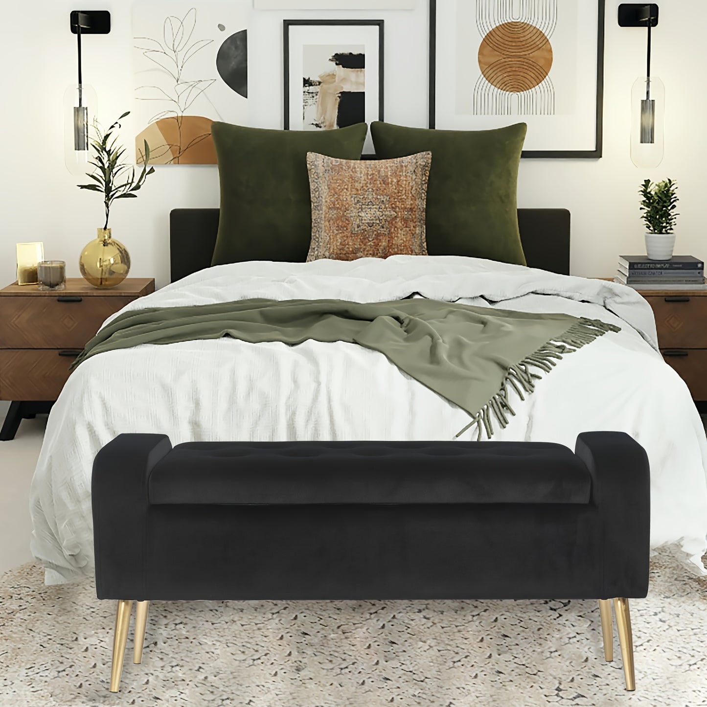 Contemporary Tufted Upholstered Ottoman Bench Featuring Generous Underseat Storage