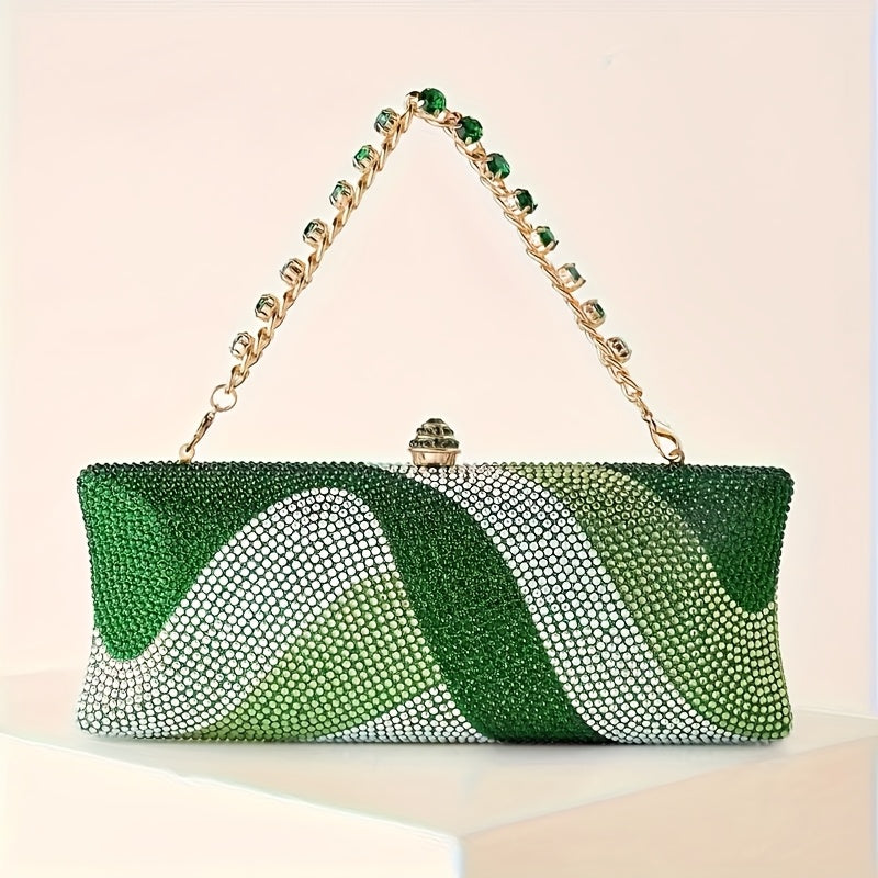 Geometric Crystal Evening Clutch Bag Kiss Lock Closure Set