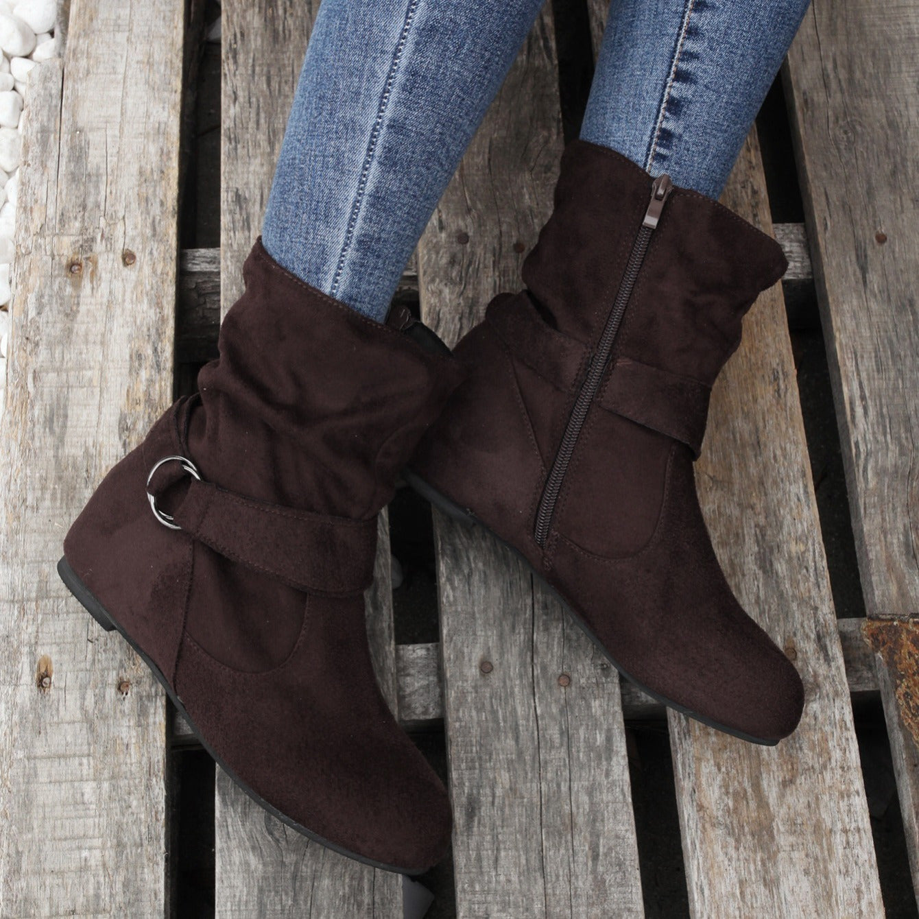 Cowgi Women's Ankle Boots Round Toe Low Block Heel