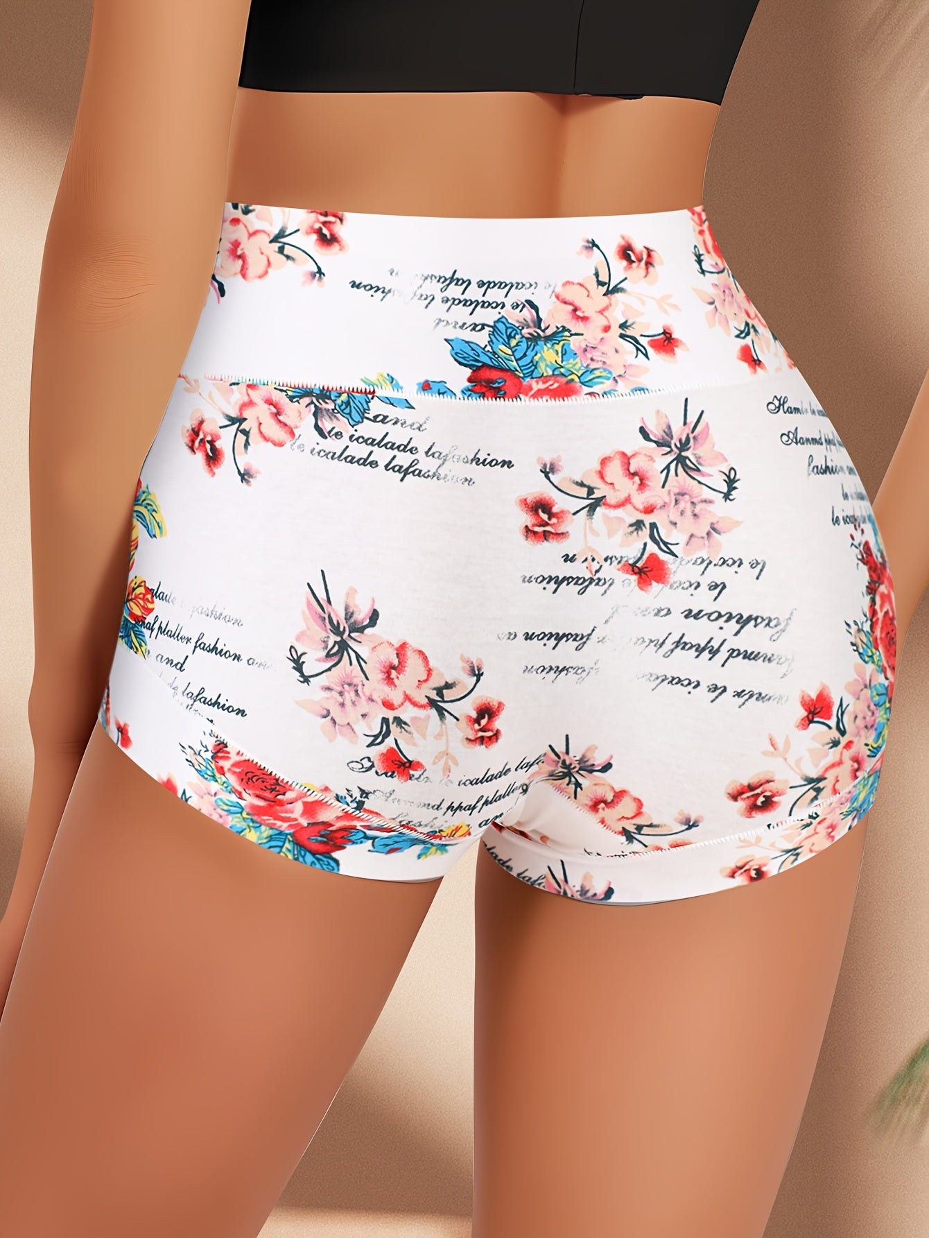 Quasti 4pc Women's High-Waist Cotton Shorts Floral Print