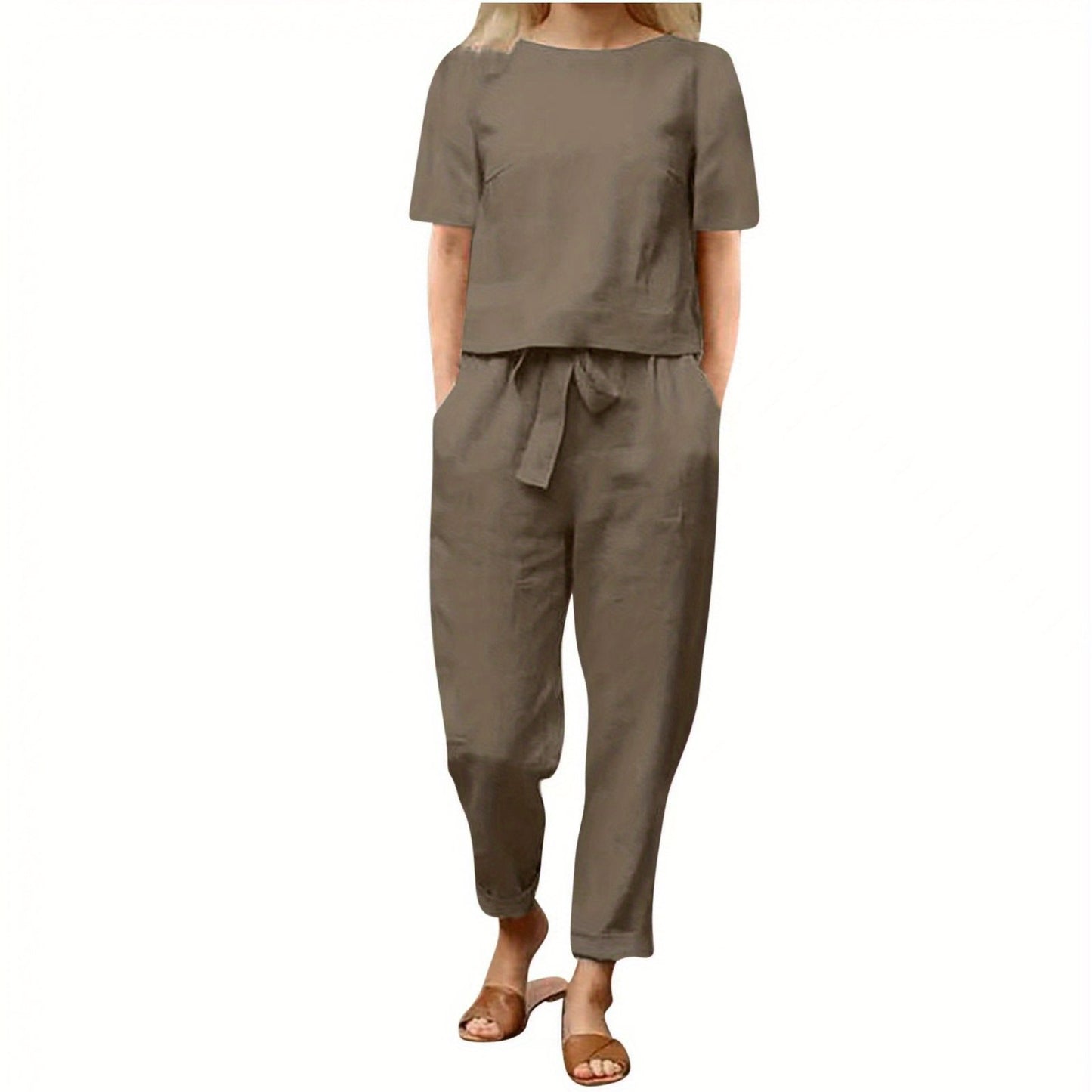 Womens Linen Summer Retro Matching Set With Oversized Blouse