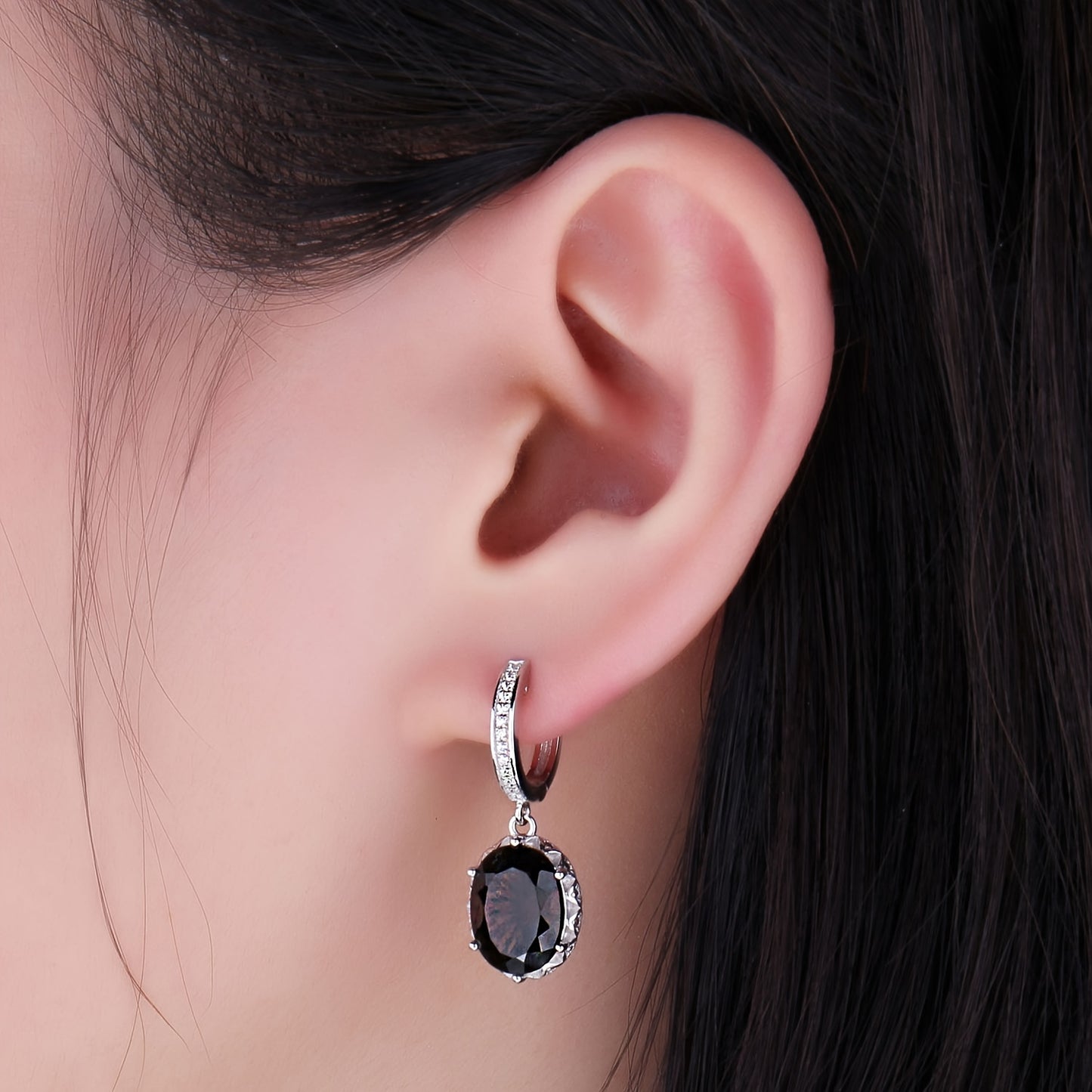 Elegant 925 Sterling Silver Oval Cut Quartz Drop Earrings