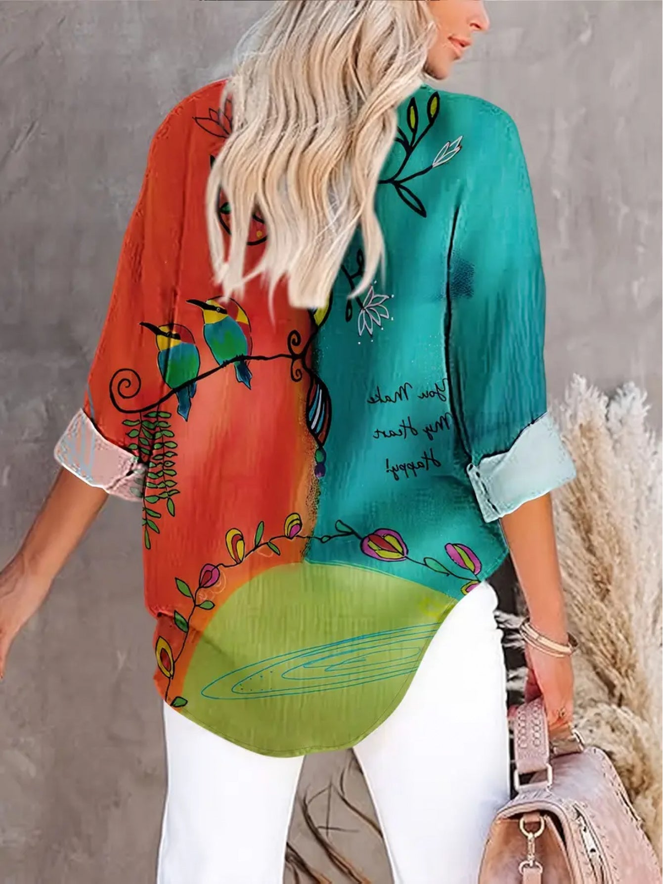 Vintage Women's Long Sleeve Button Front Shirt With Collar