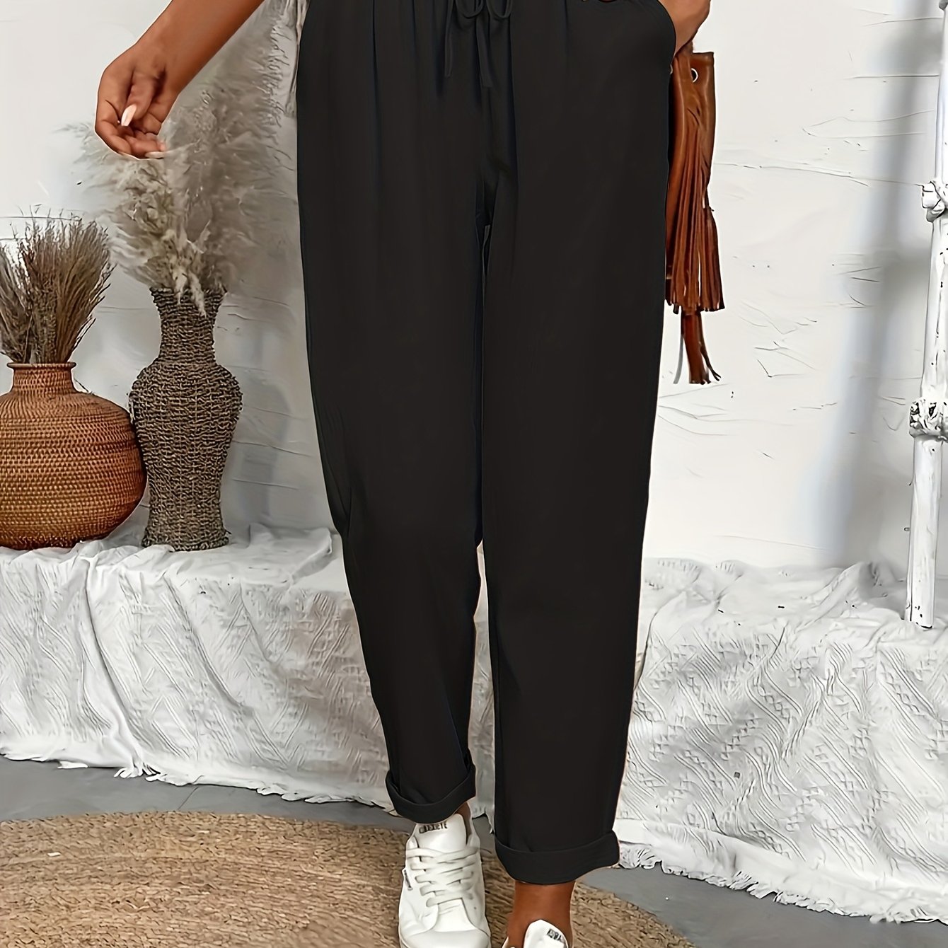 Breathable Linen Drawstring Waist Pants For Summer Comfort