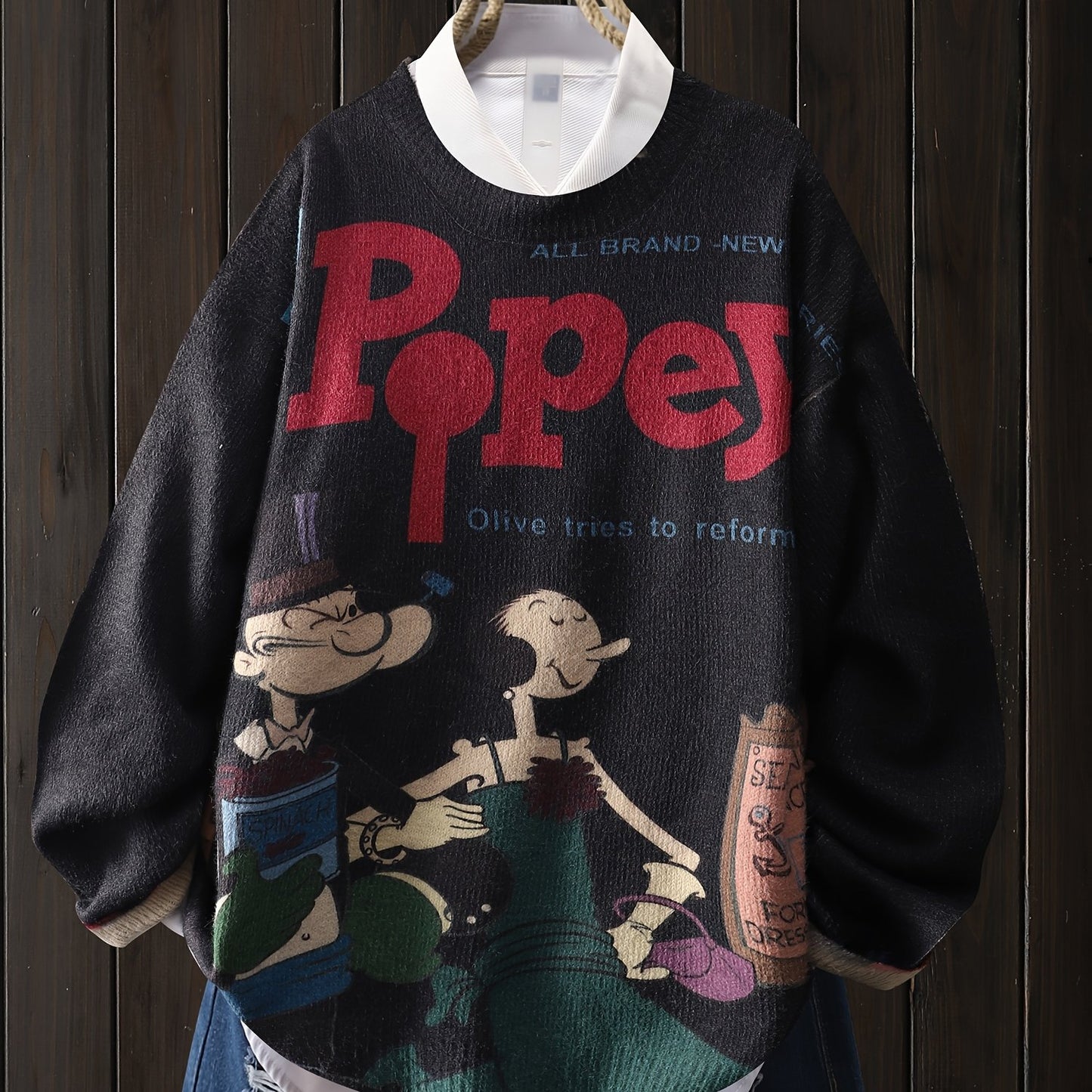 Popeye Sailor Graphic Sweater Womens Nautical Pullover
