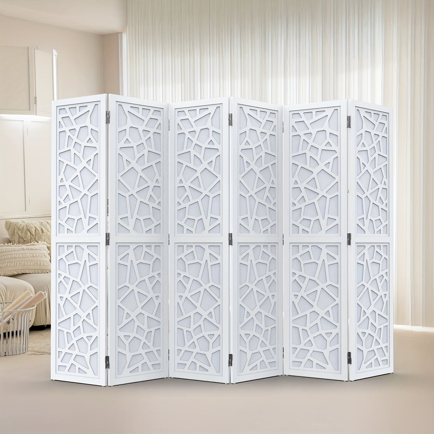 Bonnlo Modern Wooden Room Divider Geometric Pattern