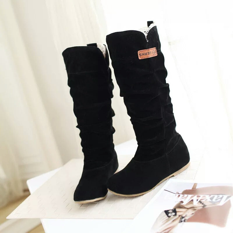 All Seasonal Lace Up Mid Calf Boots With Ruffle Trim