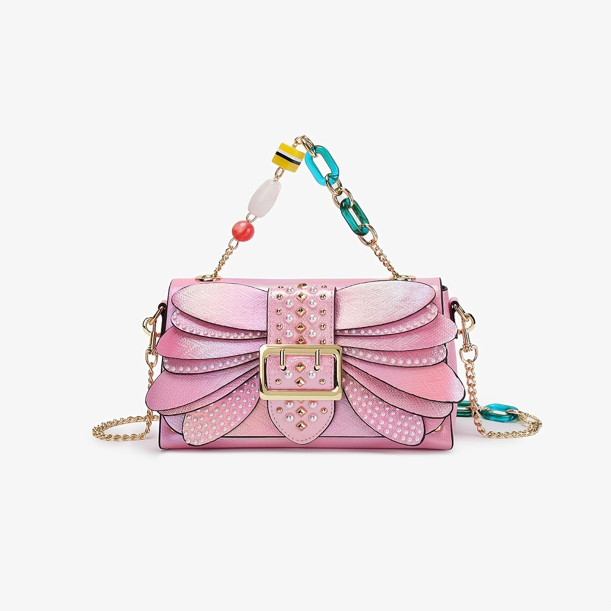 Rivet Wing Bag With Trim Chain Gradient Dragonfly Clutch