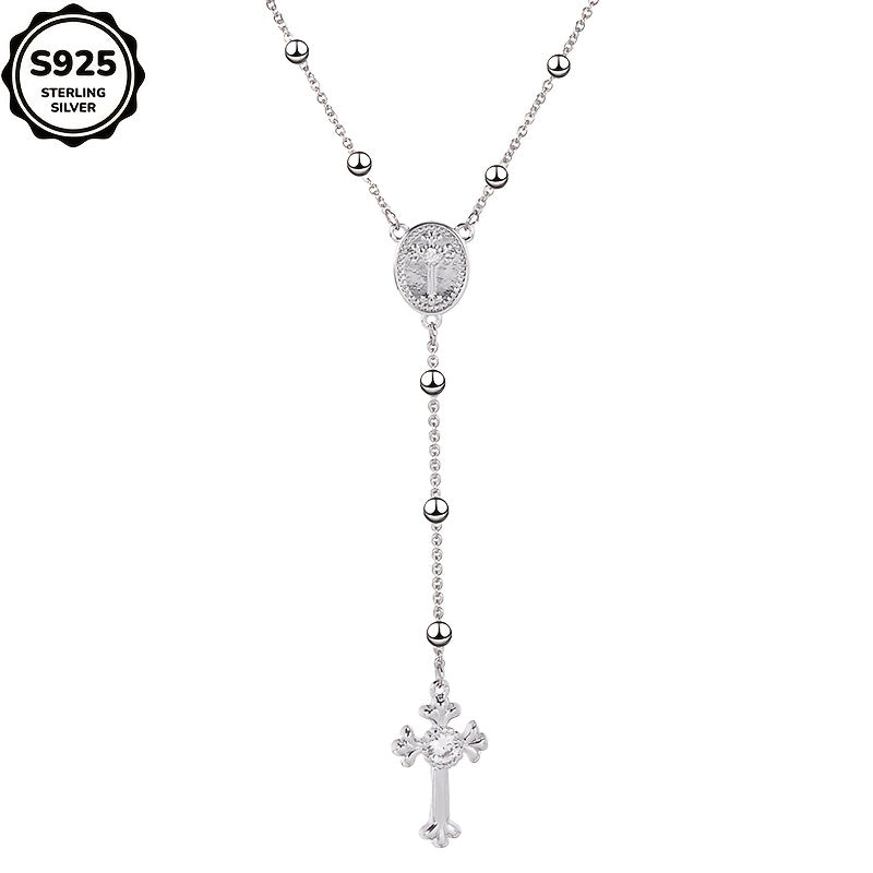 Artpage 925 Sterling Silver Rosary Cross Necklace Y Shape