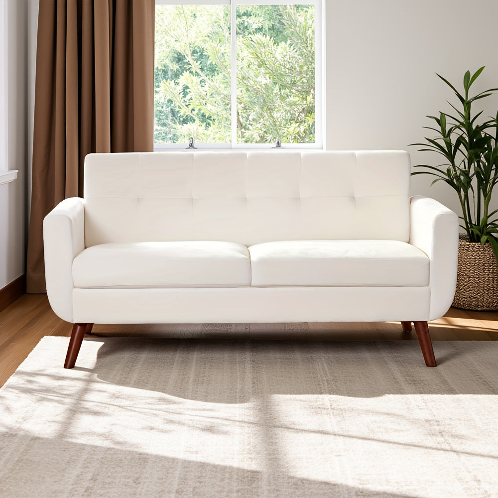 KINGFUN Mid-Century Modern Loveseat Sofa With Button-Tufted Back And Solid Hardwood Frame For Living Room And Office