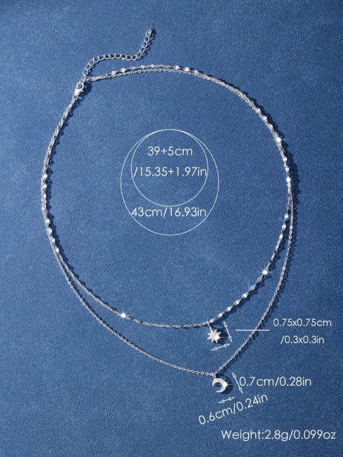 NONECN Double Layer Zircon Star Moon Pendant Necklace For Women
