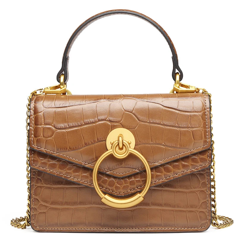 NONECN Genuine Leather Chain Crossbody Bag For Women Luxury Designer