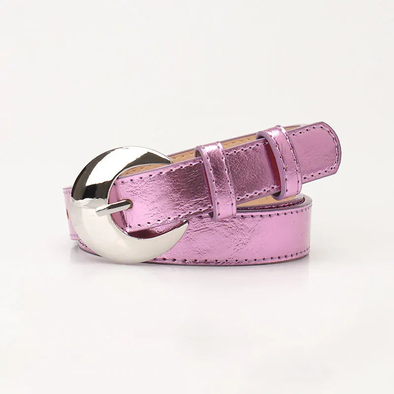 Womens Belt Silver Buckle Polyurethane Metal Waistband Fashion