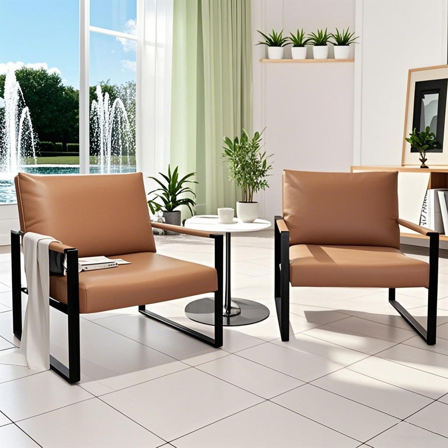 LTTROMAT Modern Accent Chair Set Of 2 Faux Leather Armchairs