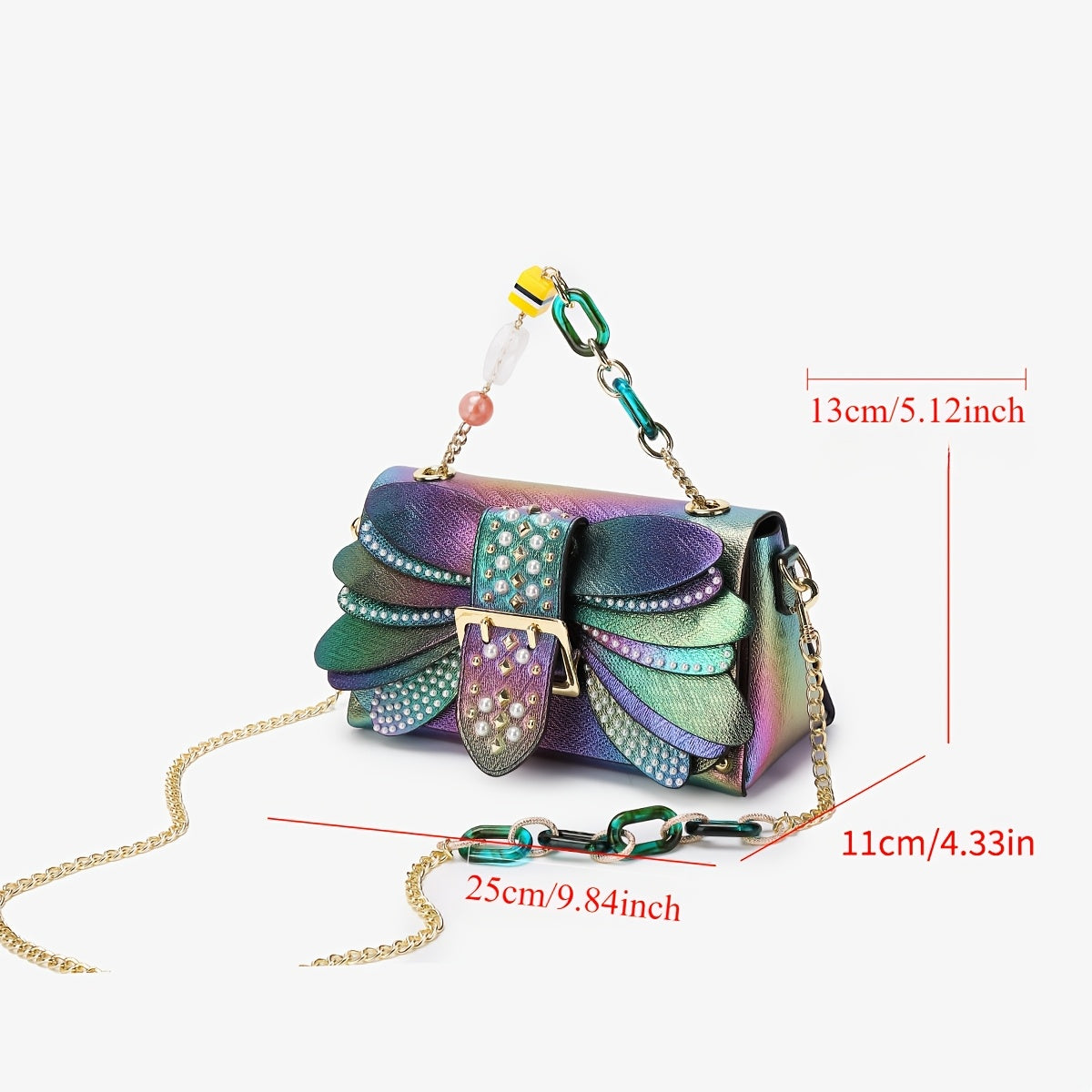 Rivet Wing Bag With Trim Chain Gradient Dragonfly Clutch