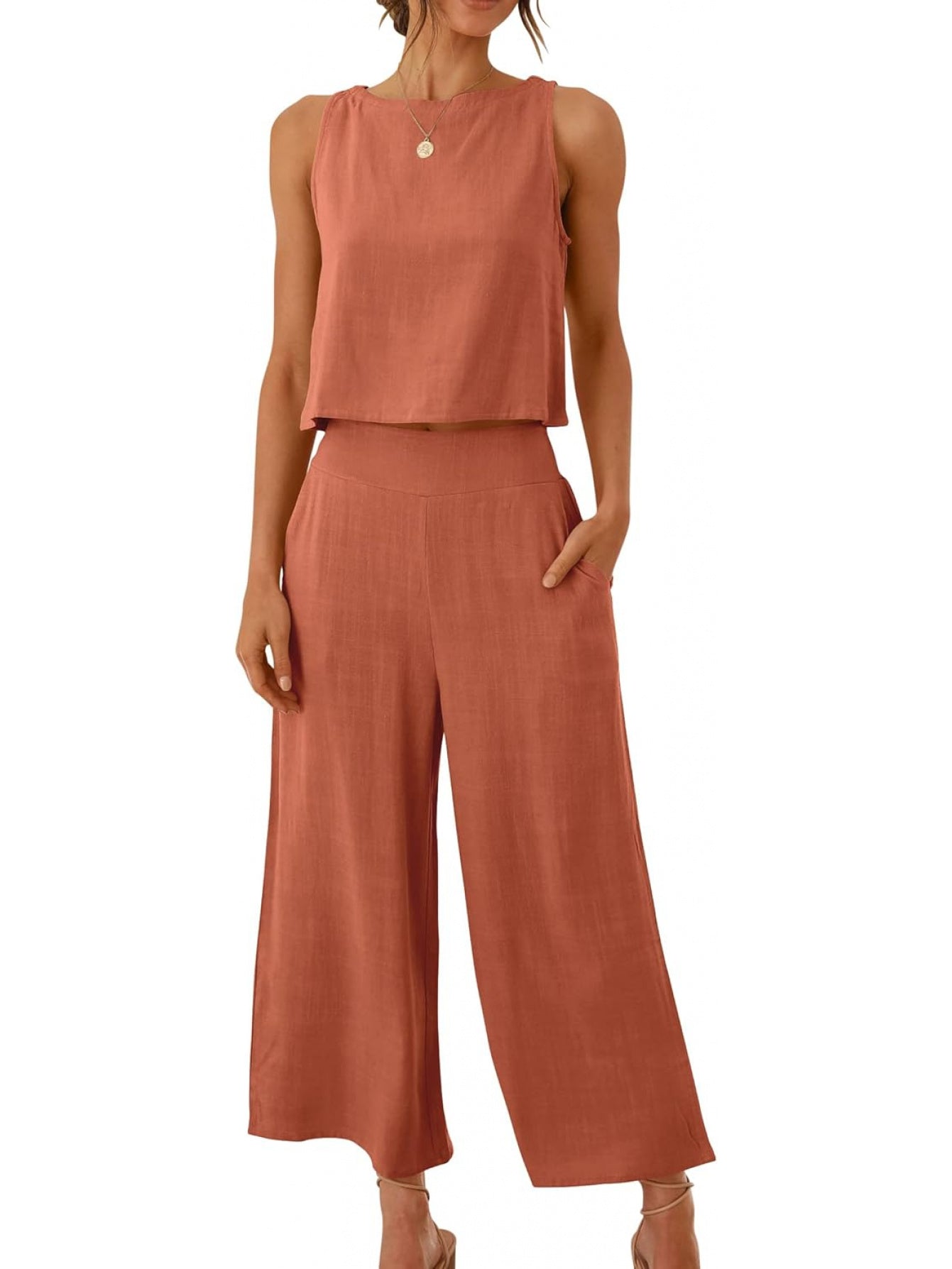 Women Linen Two Piece Jumpsuit Set Beachwear Breathable