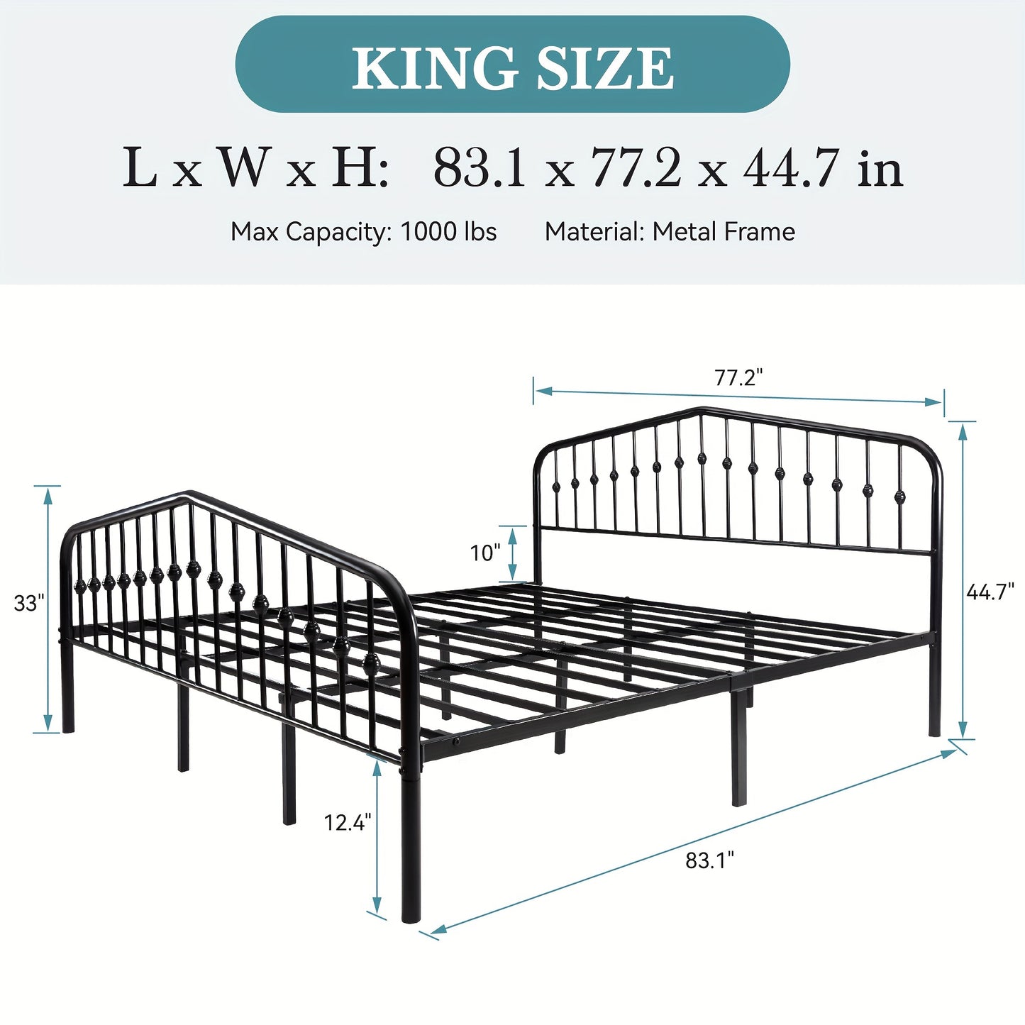 Hoomic Wrought Iron Bed Frame Victorian Headboard Footboard