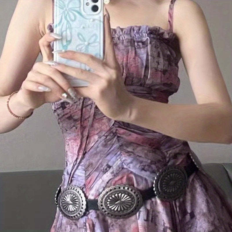 Trendy Brand Womens Heavy Duty Embossed Buckle Belt Eyelets