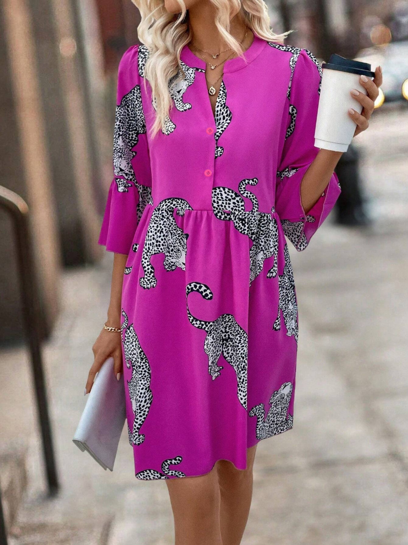 SCACTOC Vintage Retro Party Dress With Bell Sleeves