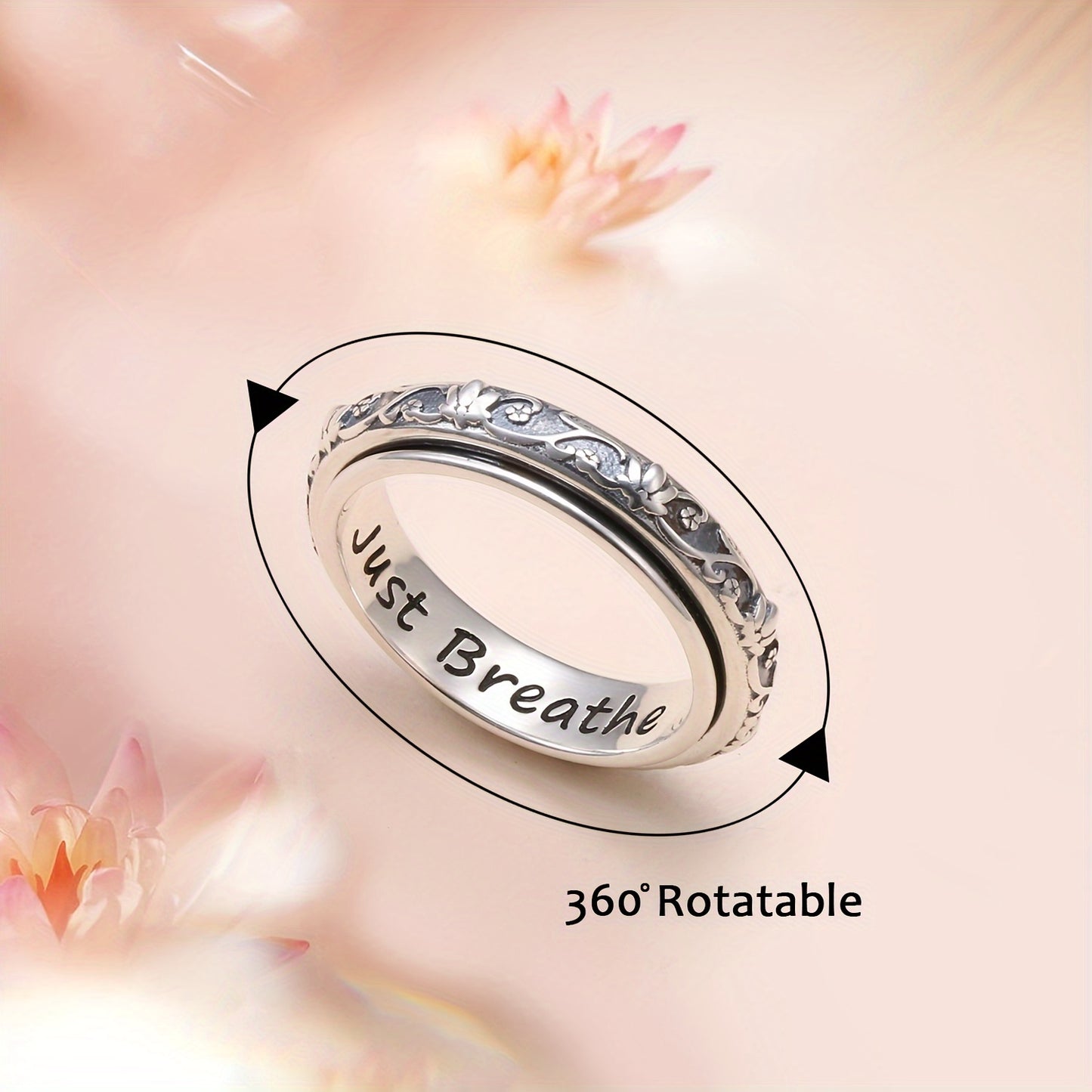 DAOCHONG S925 Silver Lotus Fidget Ring Just Breathe