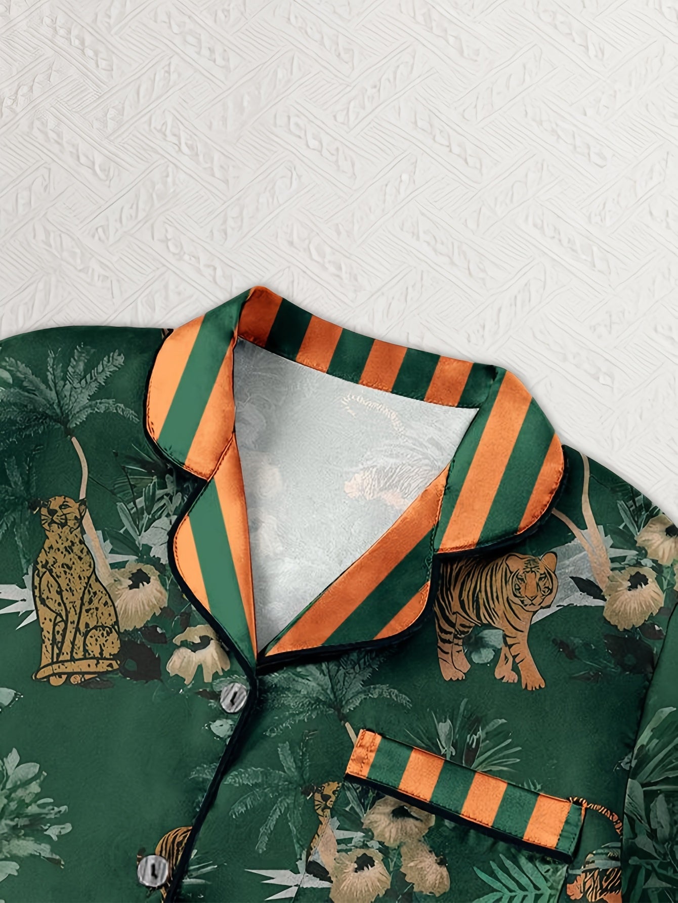 Jungle Print Satin Polyester Womens Casual Loungewear Set