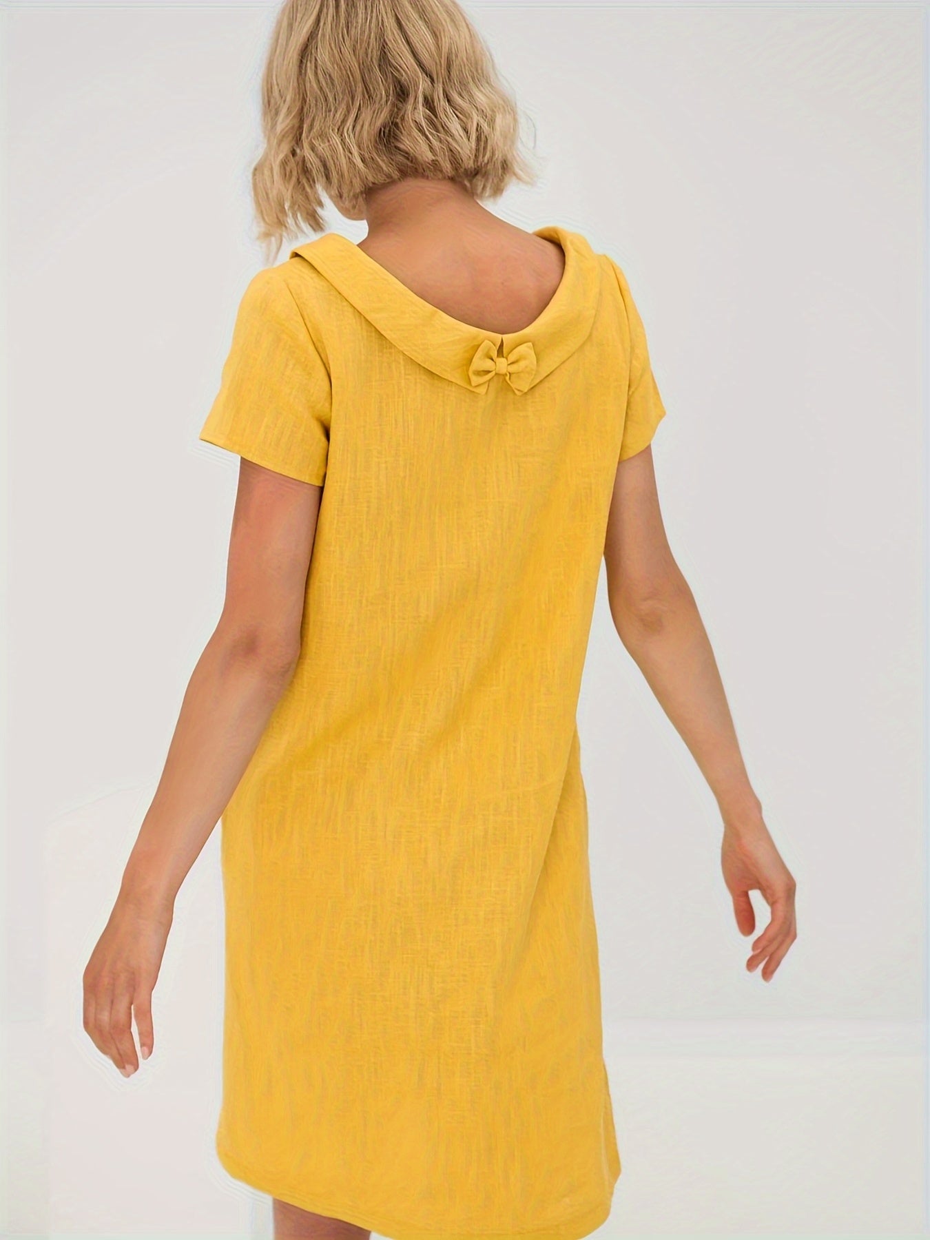 Linen Dress With Pockets Slit Collar Everyday Wear Casual