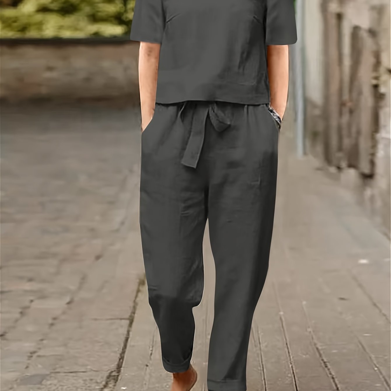 Cotton Womens 2 Piece Short Sleeve Wide Leg Pajama Set
