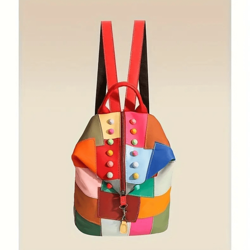Patchwork Leather Backpack And Handbag With Pattern