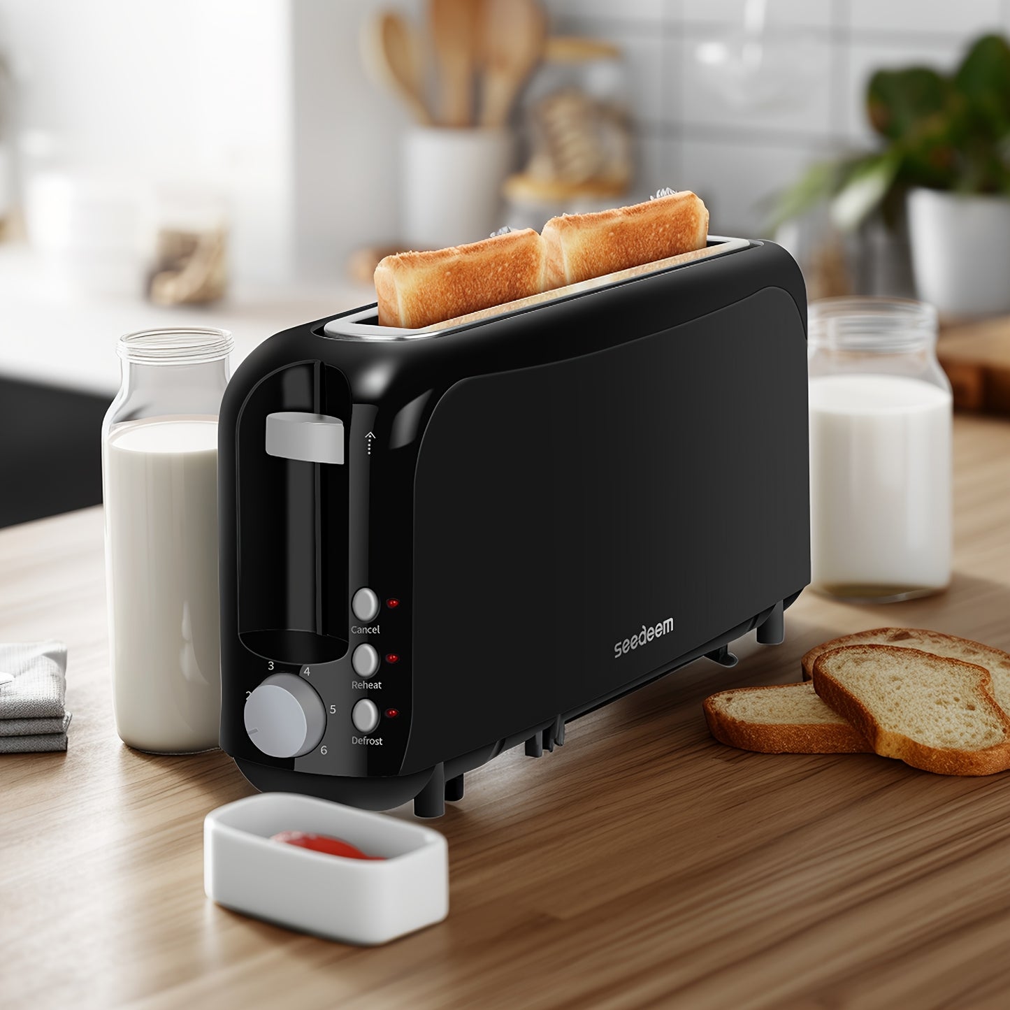 Slim 2-Slice Toaster With 6 Shade Settings Defrost Reheat Cancel Removable Crumb Tray And Compact Design