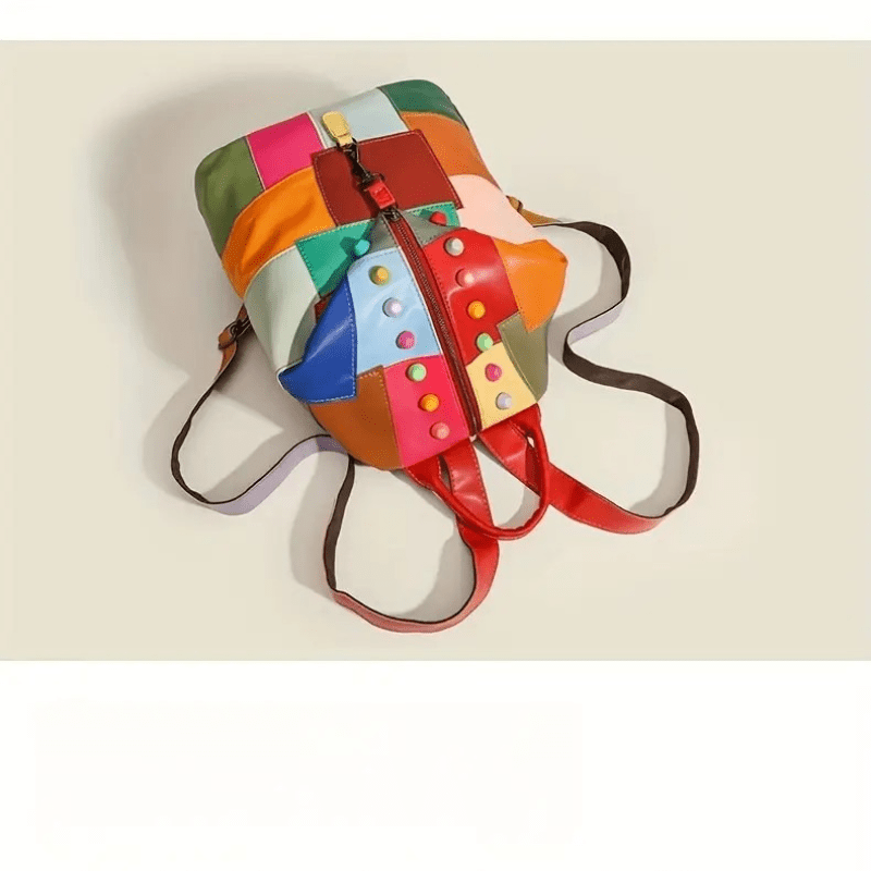 Patchwork Leather Backpack And Handbag With Pattern