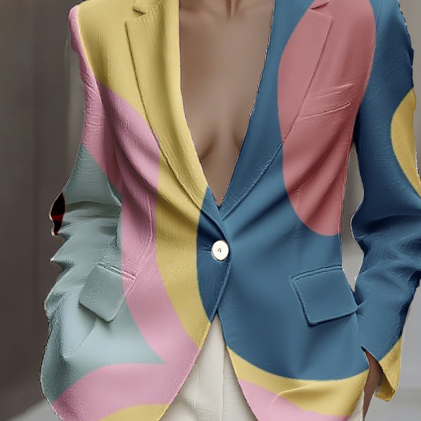 Women Office Blazer Abstract Pattern Jacket Machine Washable