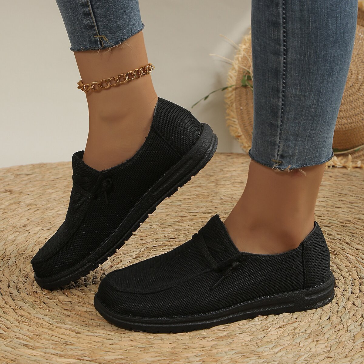 Womens Retro Lace Up Slip On Casual Shoes Sequins PU Upper