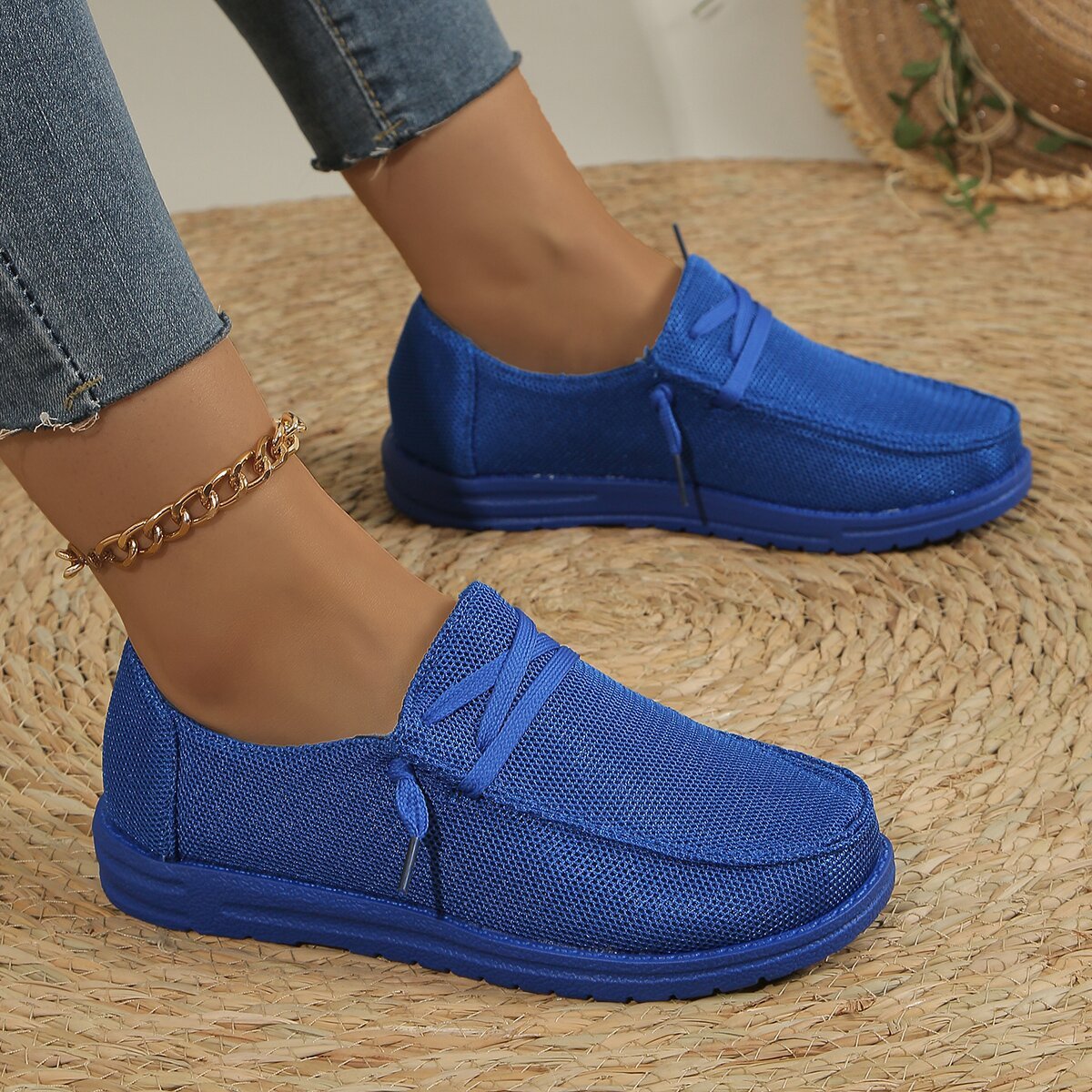 Womens Retro Lace Up Slip On Casual Shoes Sequins PU Upper